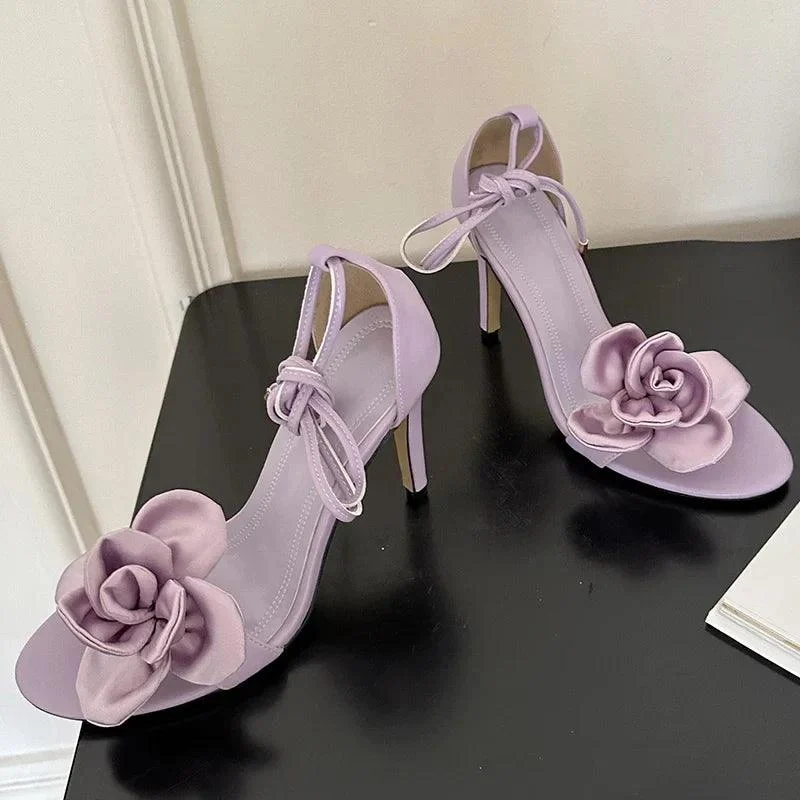 Slingback Wrap Heels Flower Design Shoes for Women - Glova