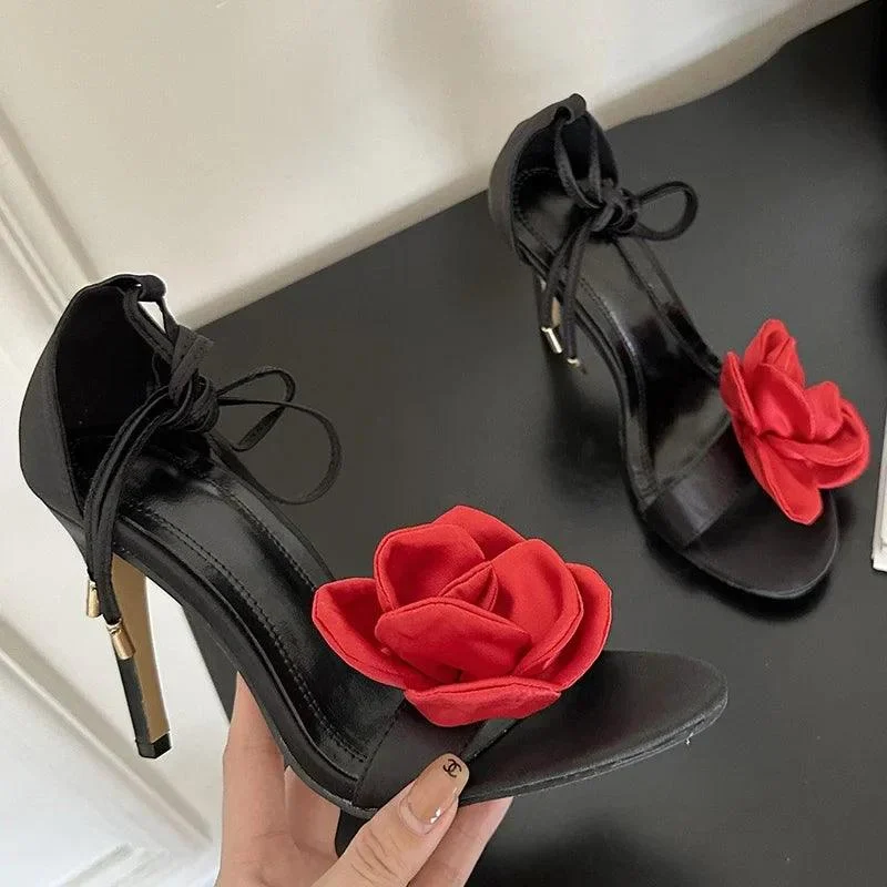 Slingback Wrap Heels Flower Design Shoes for Women - Glova