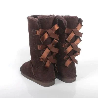 Snow Boots Bow Knots Thick Plush Inside Women's Shoes - Glova