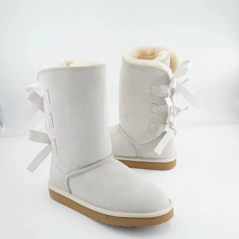 Snow Boots Bow Knots Thick Plush Inside Women's Shoes - Glova