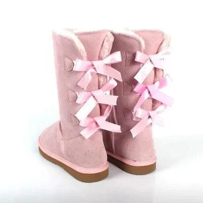 Snow Boots Bow Knots Thick Plush Inside Women's Shoes - Glova