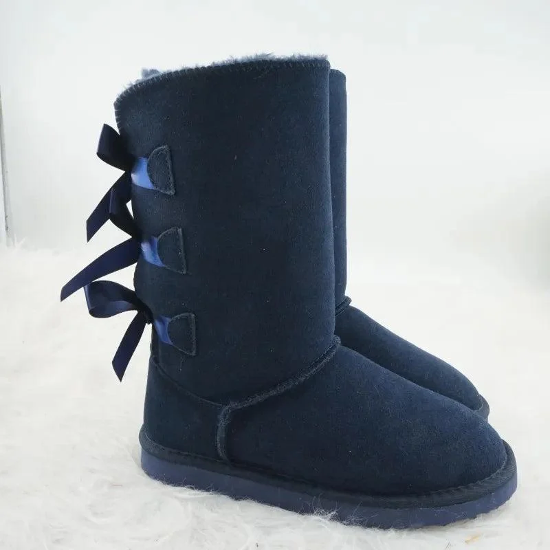 Snow Boots Bow Knots Thick Plush Inside Women's Shoes - Glova