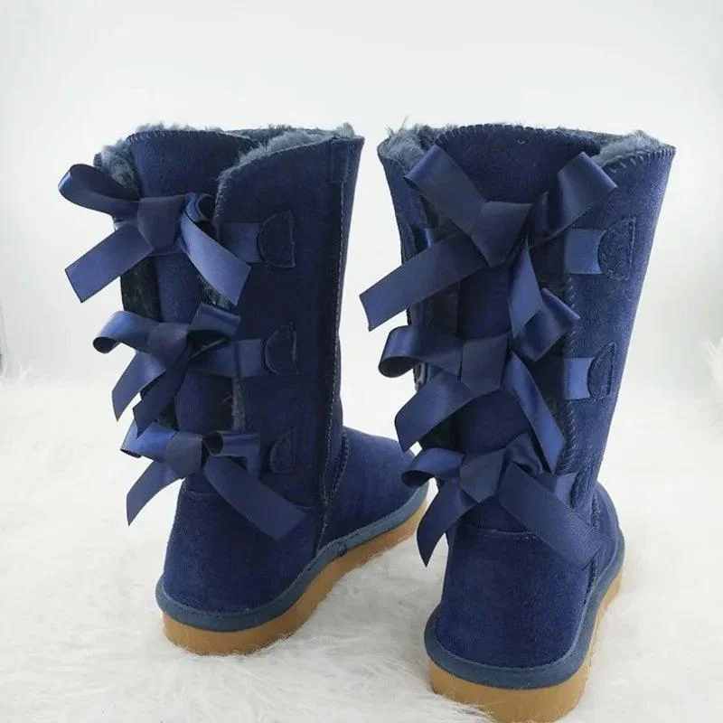 Snow Boots Bow Knots Thick Plush Inside Women's Shoes - Glova