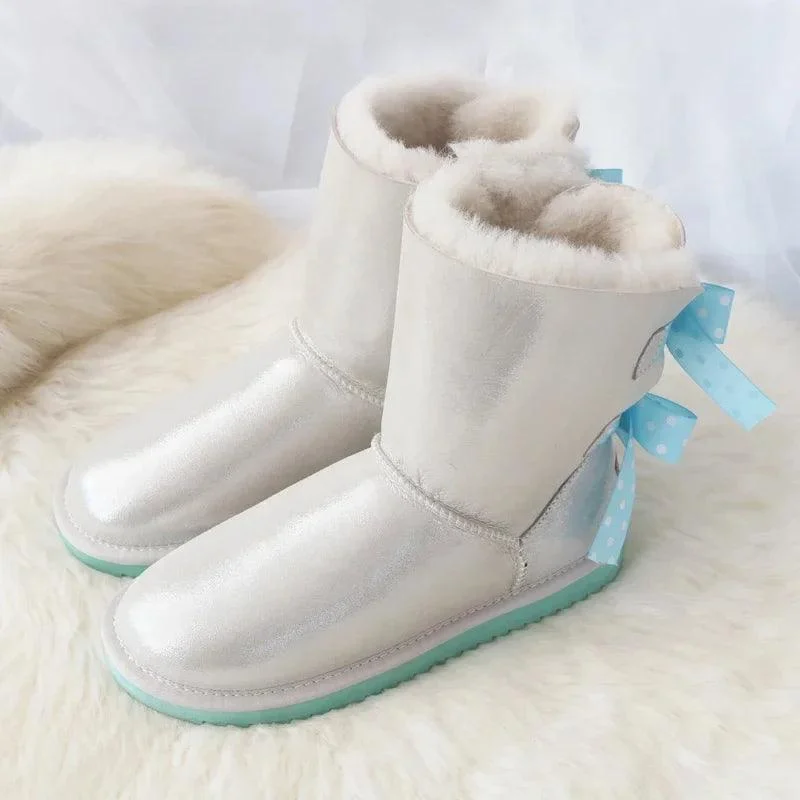 Snow Boots Double Bow Sweet Girl Fur Boots - Glova