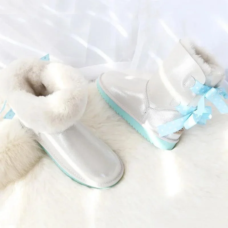 Snow Boots Double Bow Sweet Girl Fur Boots - Glova