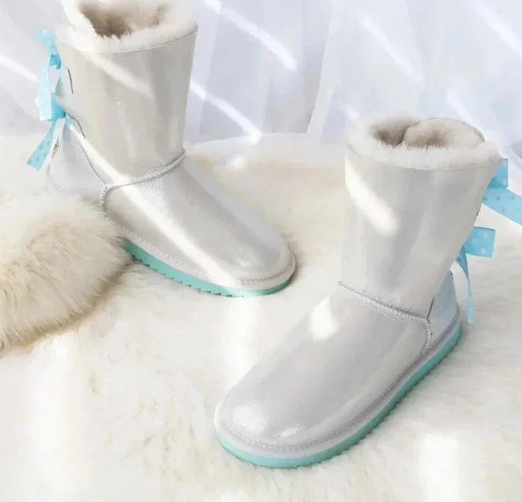 Snow Boots Double Bow Sweet Girl Fur Boots - Glova