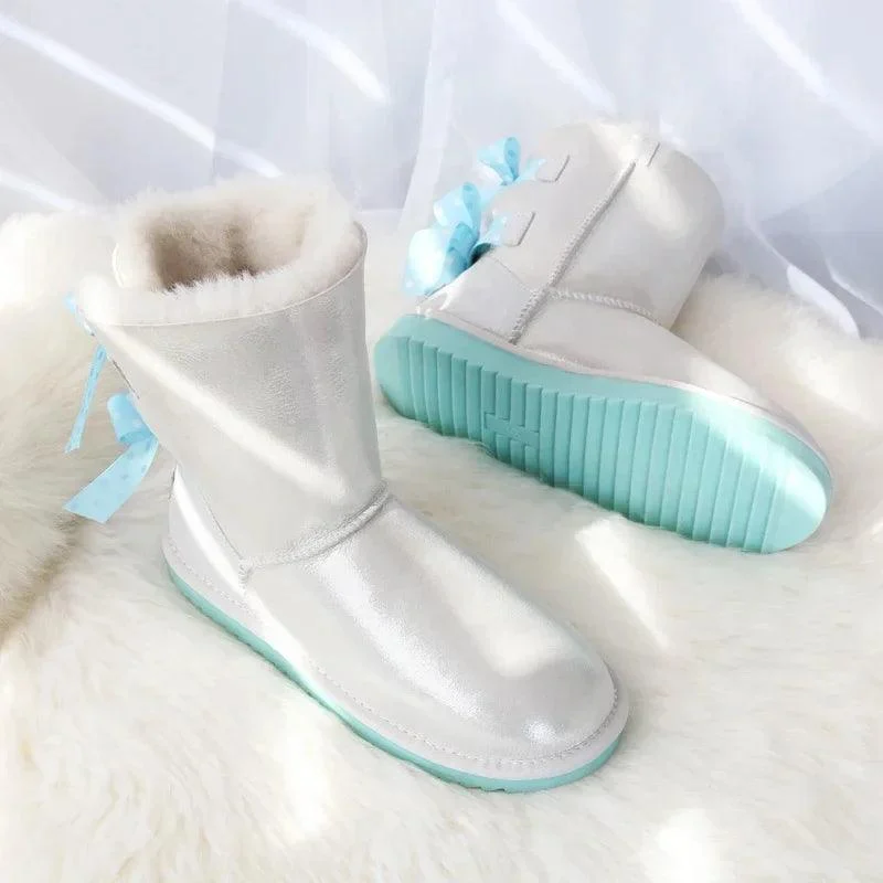 Snow Boots Double Bow Sweet Girl Fur Boots - Glova