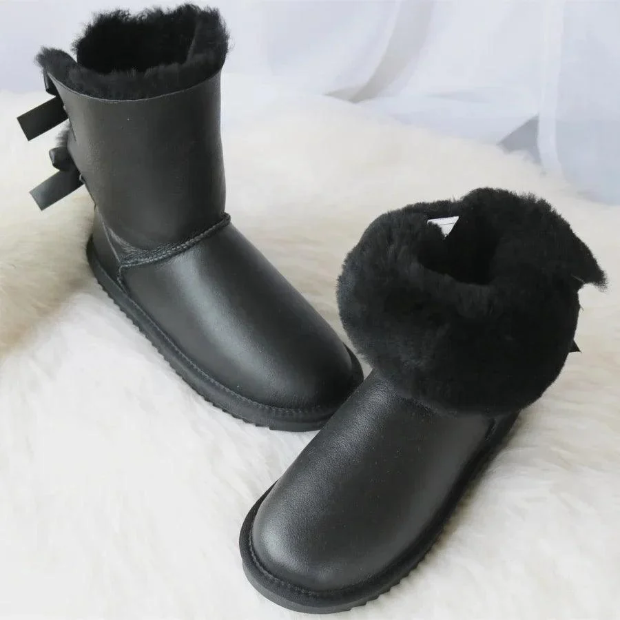 Snow Boots Double Bow Sweet Girl Fur Boots - Glova