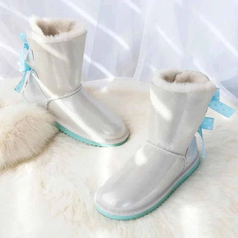 Snow Boots Double Bow Sweet Girl Fur Boots - Glova