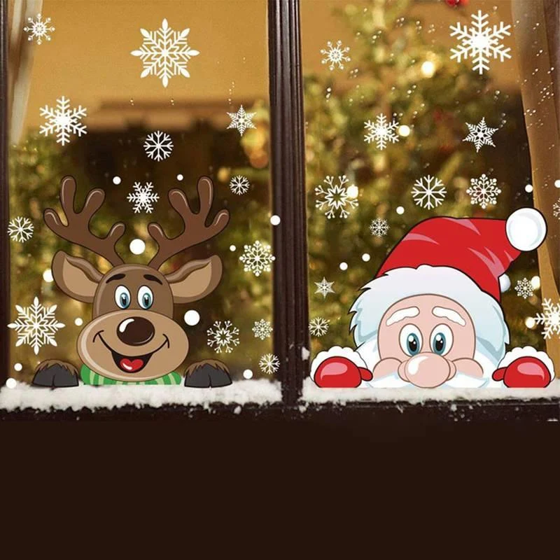 Snowflakes, Santa, & Elk Christmas Window Stickers - Glova