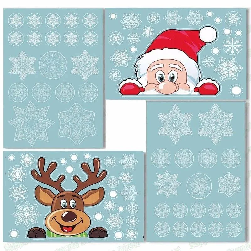 Snowflakes, Santa, & Elk Christmas Window Stickers - Glova