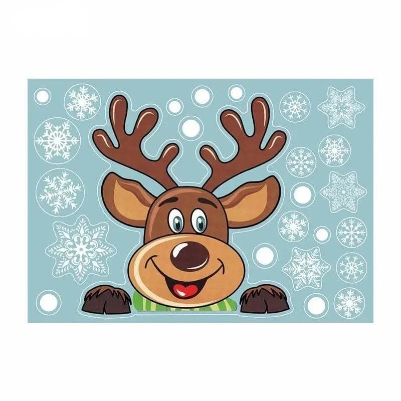 Snowflakes, Santa, & Elk Christmas Window Stickers - Glova