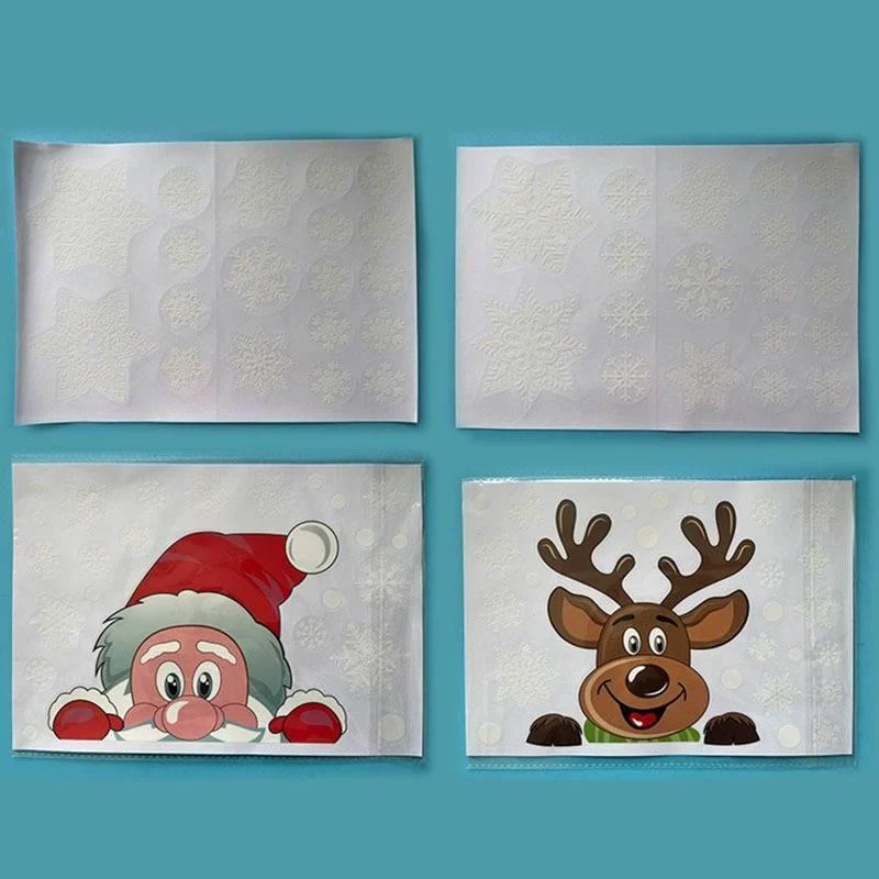 Snowflakes, Santa, & Elk Christmas Window Stickers - Glova