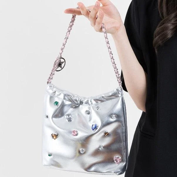 Sobie Gemstone Embellished Shine Hobo Bags - Glova