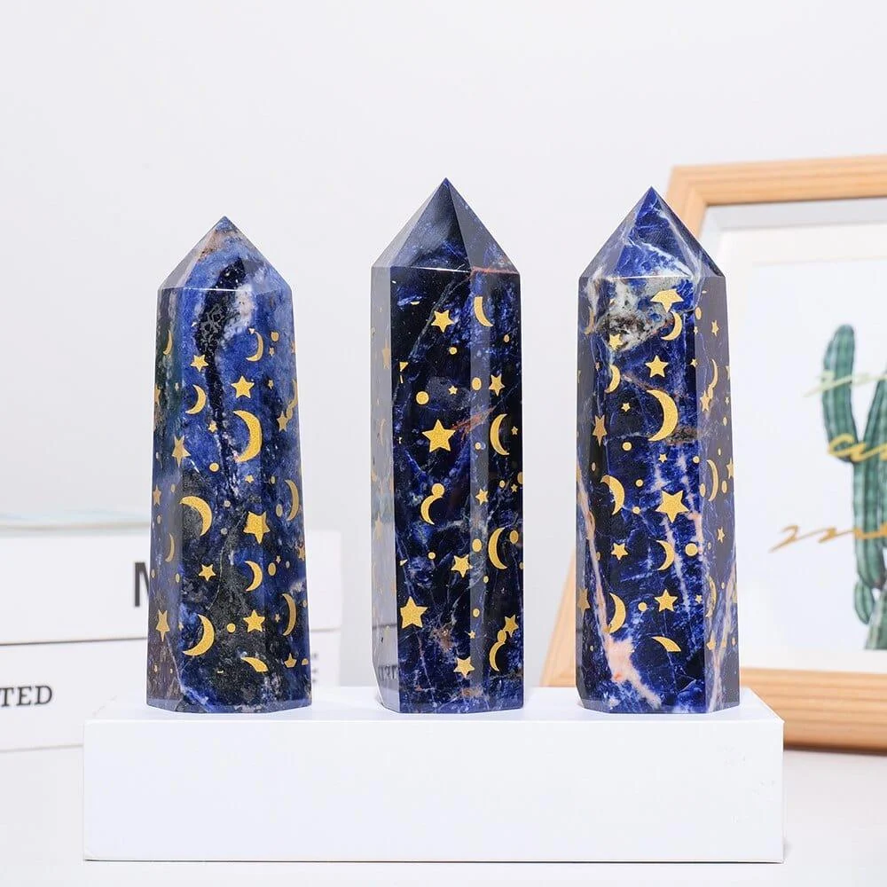 Sodalite With Gold Star And Moon Crystal Tower - Glova