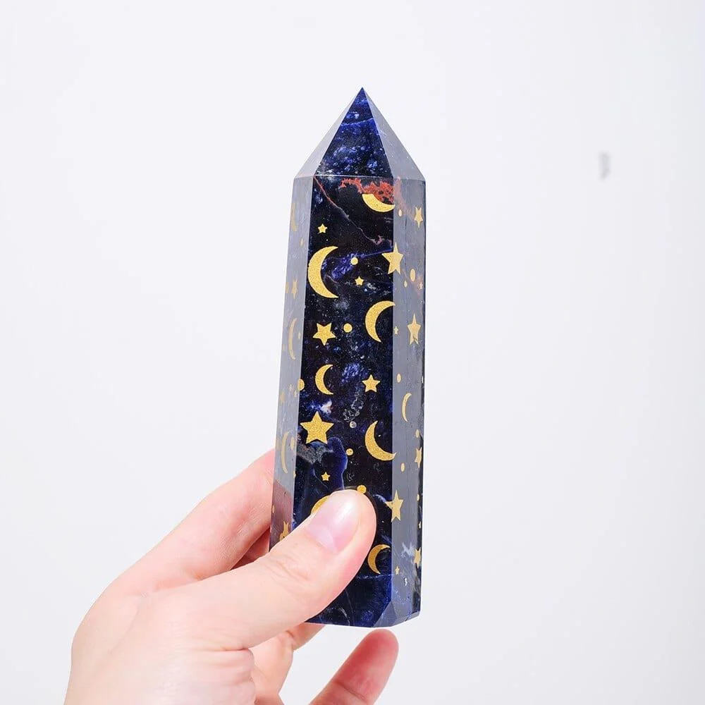 Sodalite With Gold Star And Moon Crystal Tower - Glova