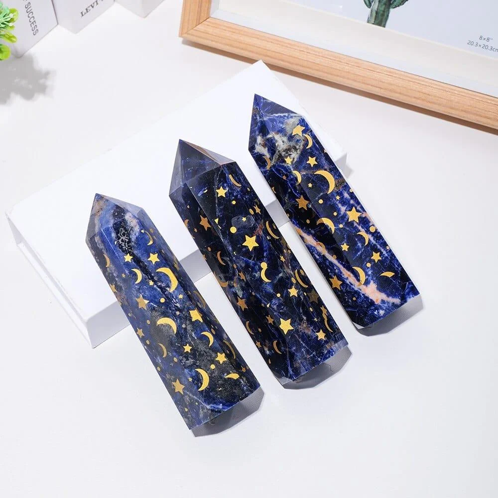 Sodalite With Gold Star And Moon Crystal Tower - Glova