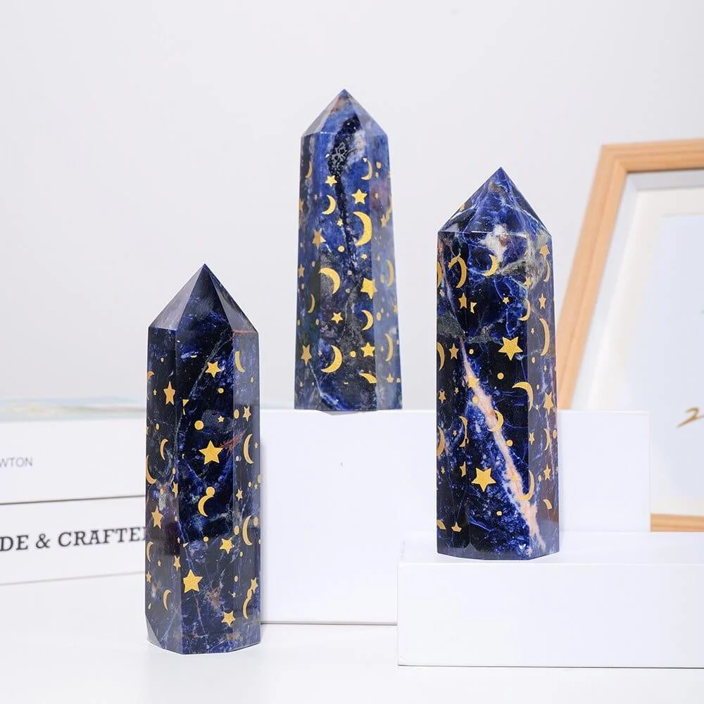 Sodalite With Gold Star And Moon Crystal Tower - Glova