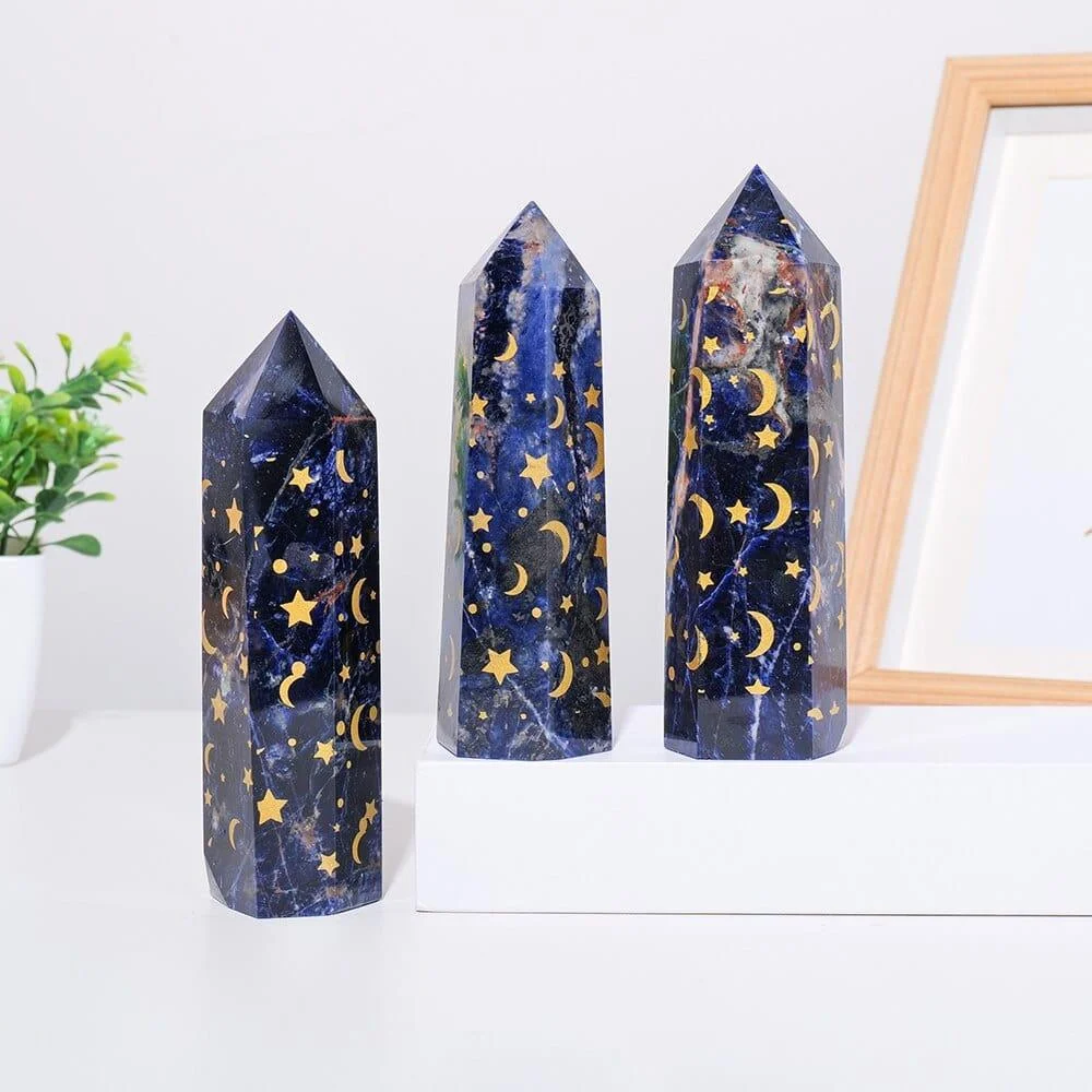 Sodalite With Gold Star And Moon Crystal Tower - Glova