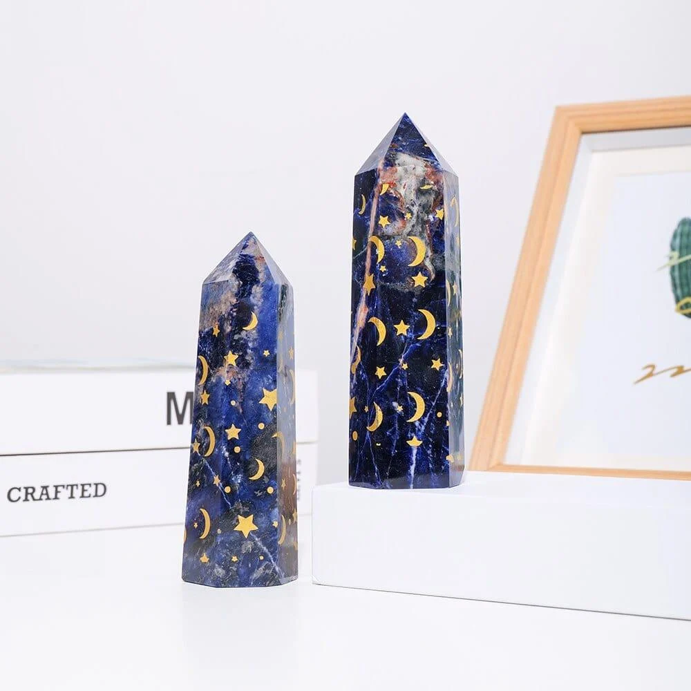 Sodalite With Gold Star And Moon Crystal Tower - Glova