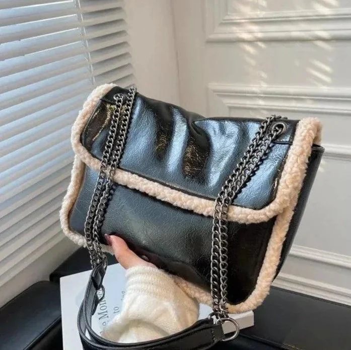 Soft Leather Patchwork Faux Fur Underarm Bag - Glova