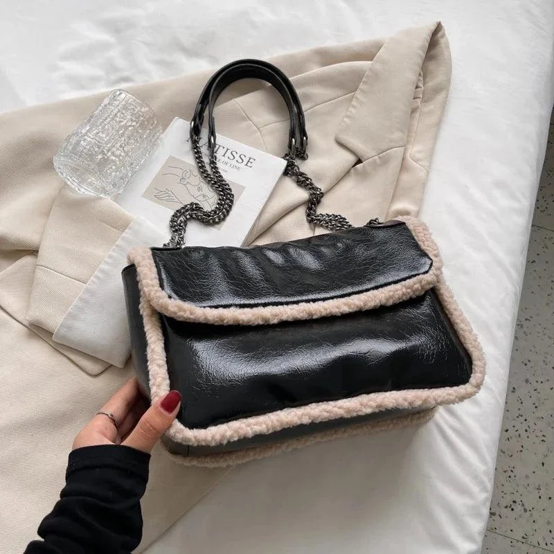 Soft Leather Patchwork Faux Fur Underarm Bag - Glova