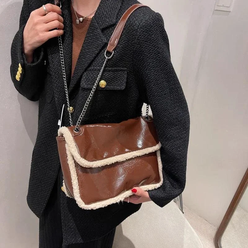 Soft Leather Patchwork Faux Fur Underarm Bag - Glova