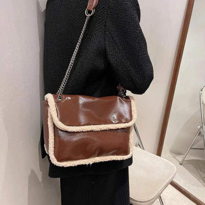 Soft Leather Patchwork Faux Fur Underarm Bag - Glova