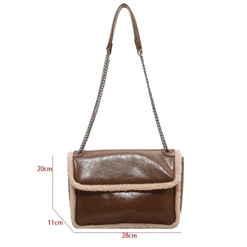 Soft Leather Patchwork Faux Fur Underarm Bag - Glova