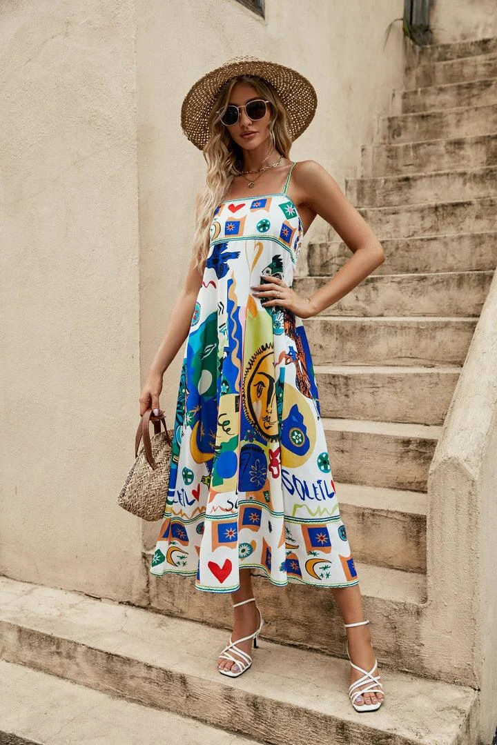 Soleil Art Print Midi Dress - Glova