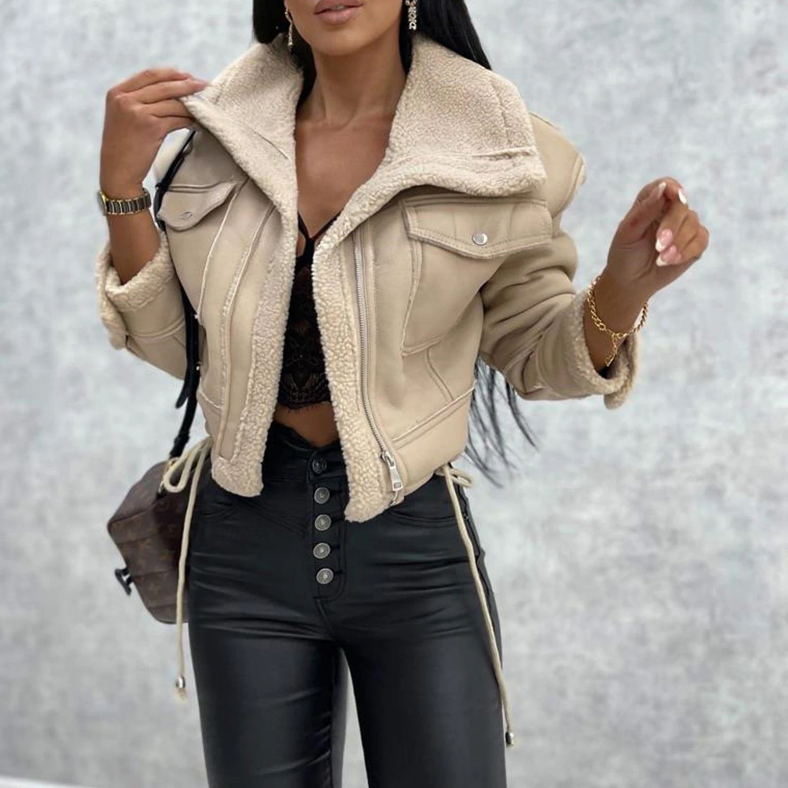 Solène Faux Shearling Aviator Jacket - Glova