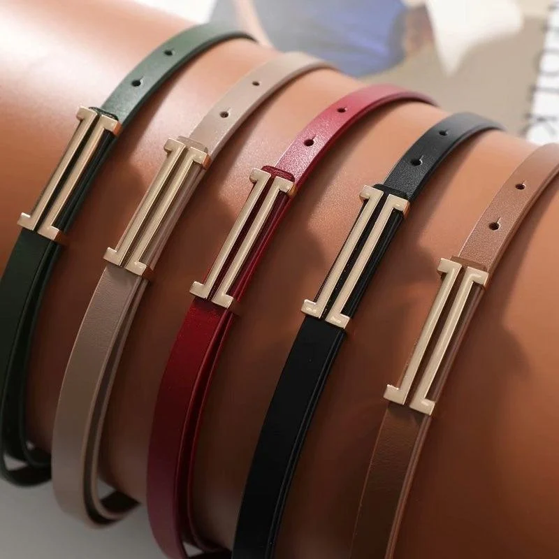 Solid Color Genuine Leather H Buckle Belt - 5 Colors - Glova