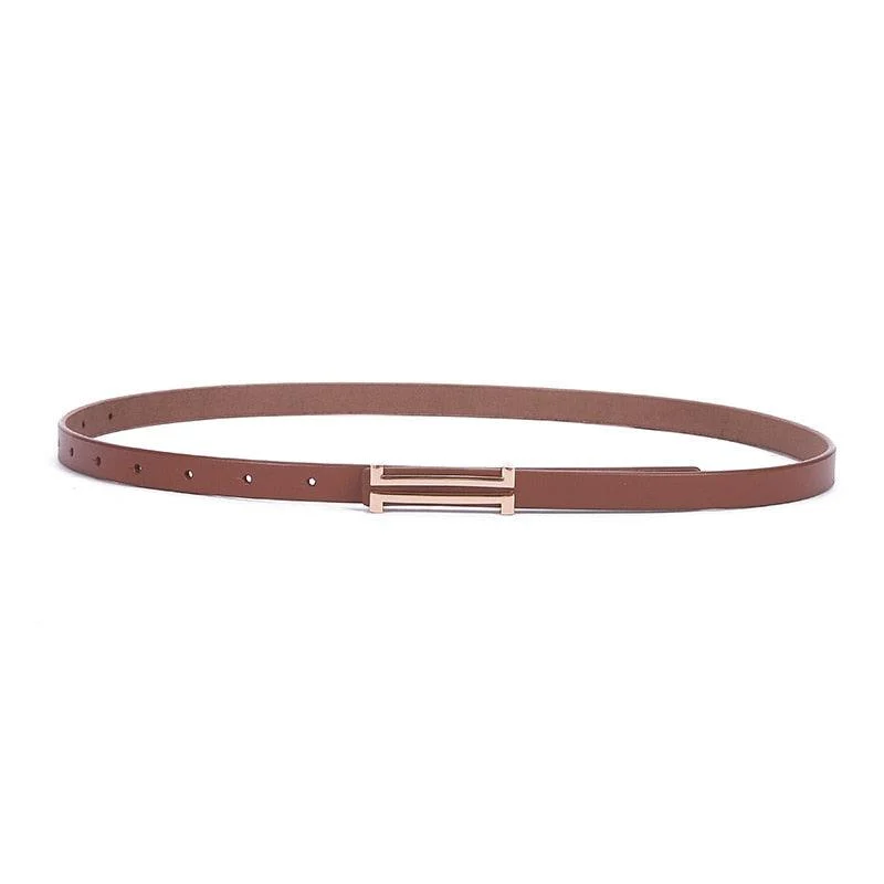 Solid Color Genuine Leather H Buckle Belt - 5 Colors - Glova