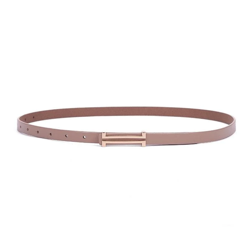 Solid Color Genuine Leather H Buckle Belt - 5 Colors - Glova