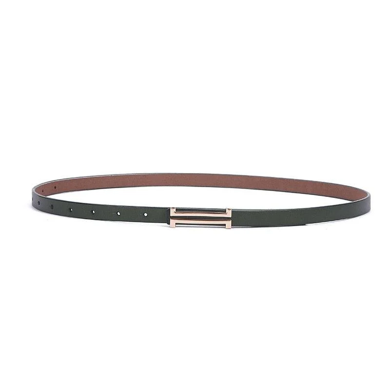 Solid Color Genuine Leather H Buckle Belt - 5 Colors - Glova