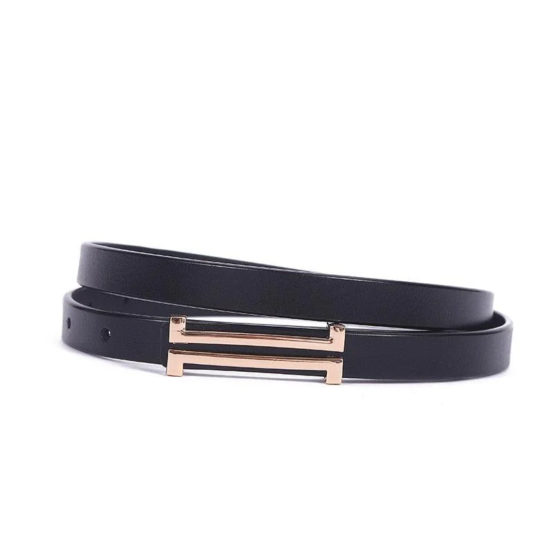 Solid Color Genuine Leather H Buckle Belt - 5 Colors - Glova