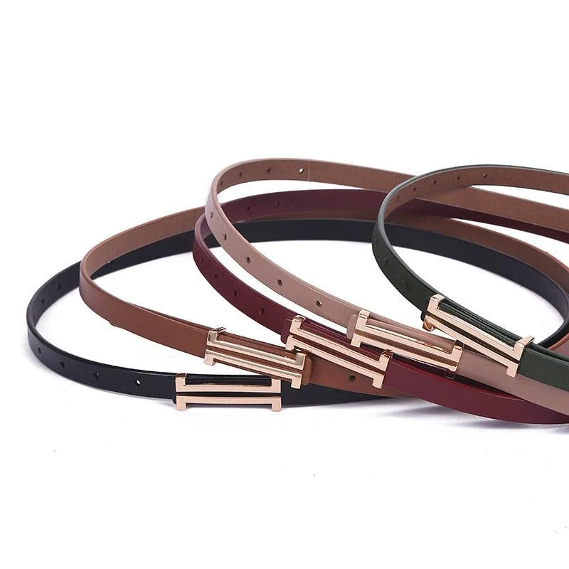 Solid Color Genuine Leather H Buckle Belt - 5 Colors - Glova