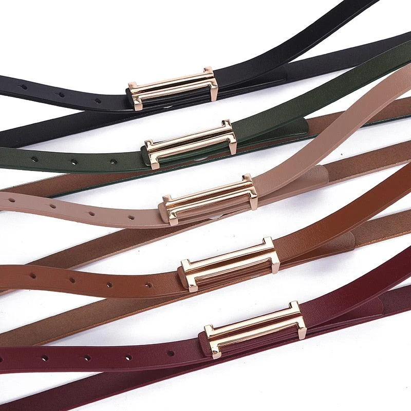 Solid Color Genuine Leather H Buckle Belt - 5 Colors - Glova