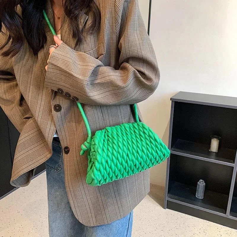 Solid Color Ruched Knotting Clip Elegant Crossbody Bag - Glova