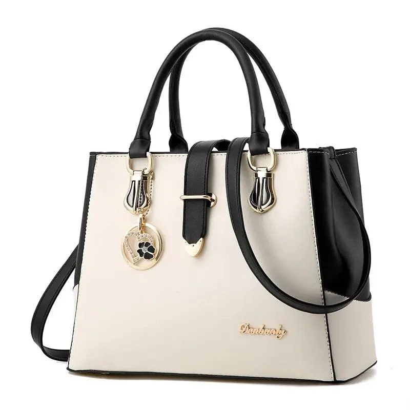 Solid Metal Buckle Top Handle Shoulder Bag - Glova