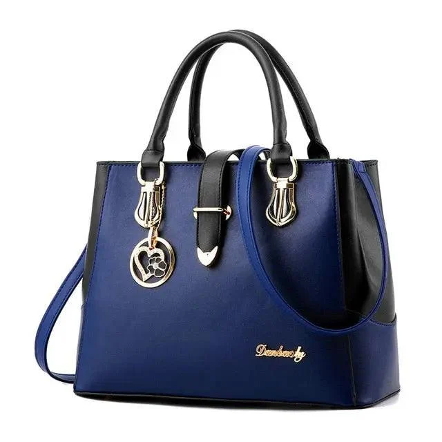 Solid Metal Buckle Top Handle Shoulder Bag - Glova