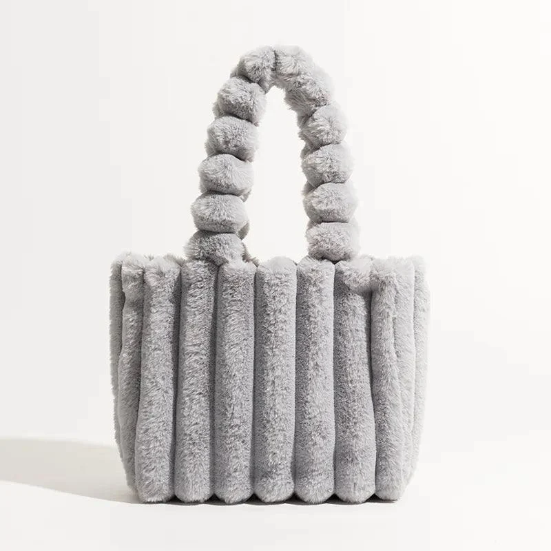 Solid Soft Faux Fur Tote Pleated Underarm Shoulder Bag - Glova