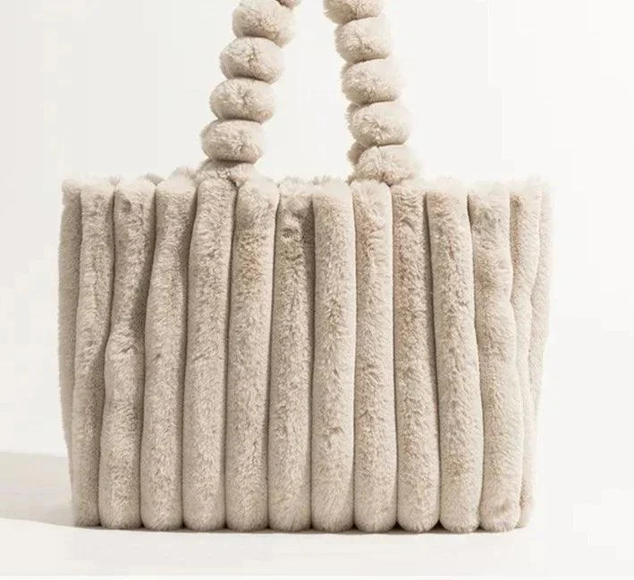 Solid Soft Faux Fur Tote Pleated Underarm Shoulder Bag - Glova