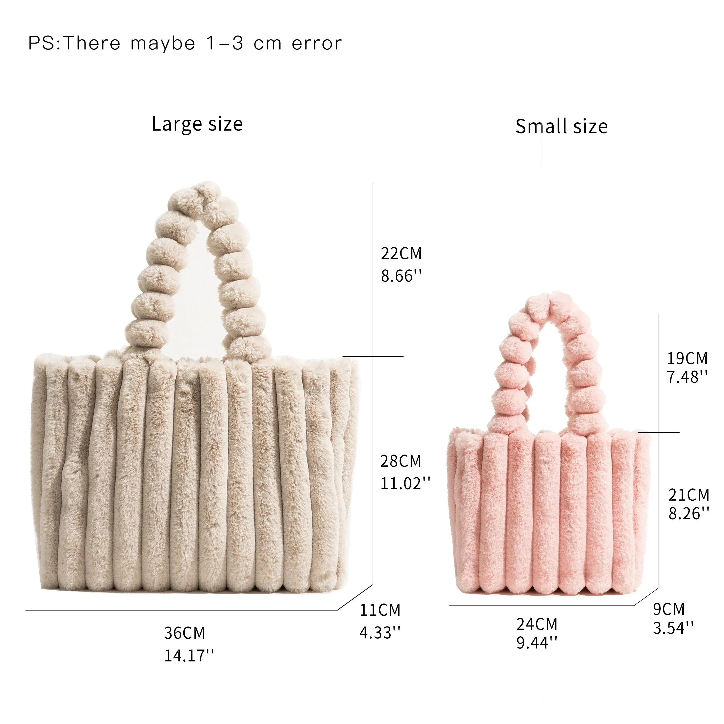 Solid Soft Faux Fur Tote Pleated Underarm Shoulder Bag - Glova