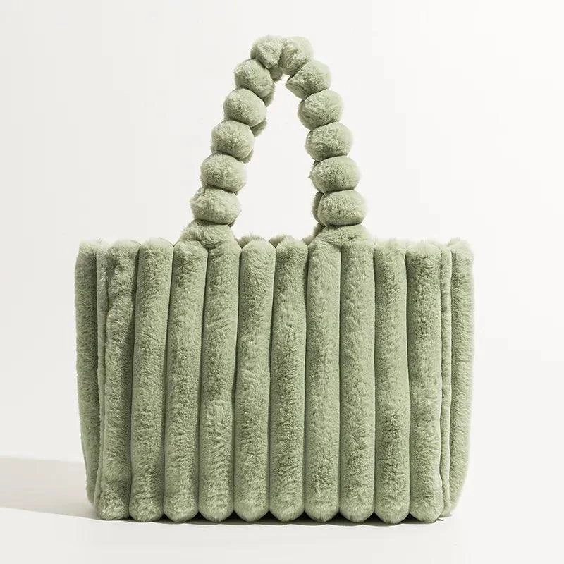 Solid Soft Faux Fur Tote Pleated Underarm Shoulder Bag - Glova