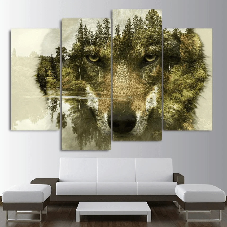 Spirit Guide of the Forest Wolf HD 4 Panel Painting - Glova