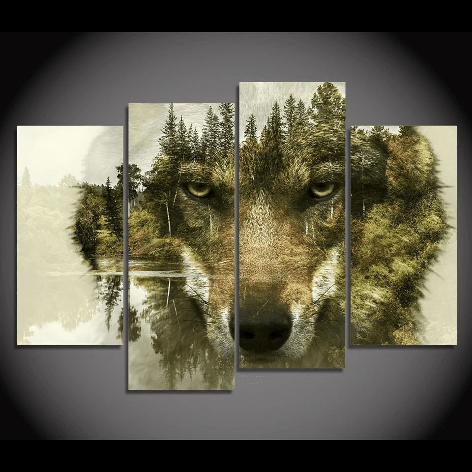 Spirit Guide of the Forest Wolf HD 4 Panel Painting - Glova