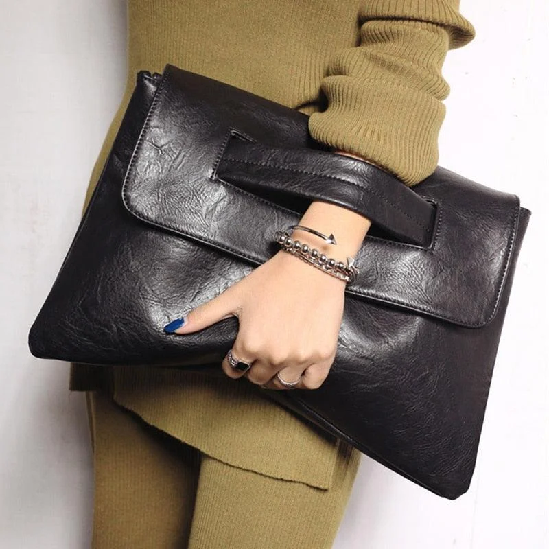 Square Faux Leather Wrist Handle Envelope Clutches - 9 Colors - Glova