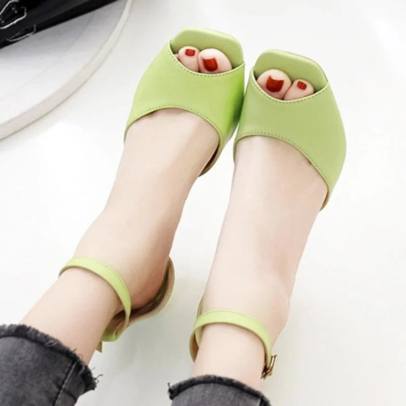 Square Toe Ankle Strap Breathable Thin Heel Women Shoes - Glova