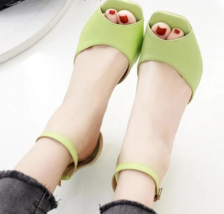 Square Toe Ankle Strap Breathable Thin Heel Women Shoes - Glova